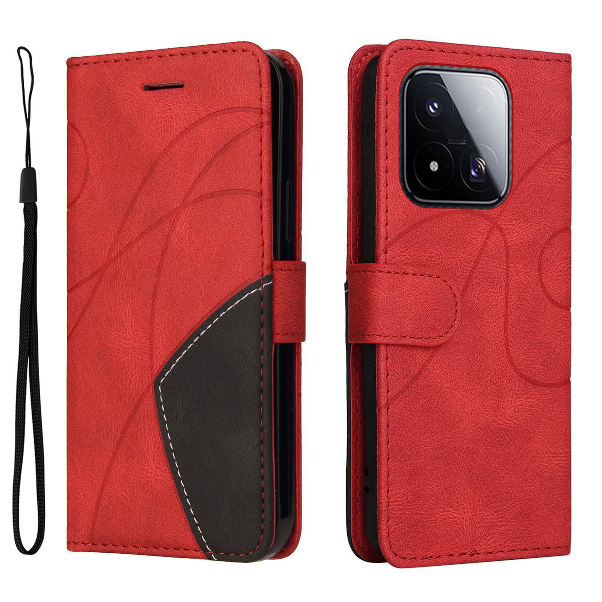 For Xiaomi 17 Max 5G Dual-color Splicing Flip Leather Phone Case - Red - EDA007133515B
