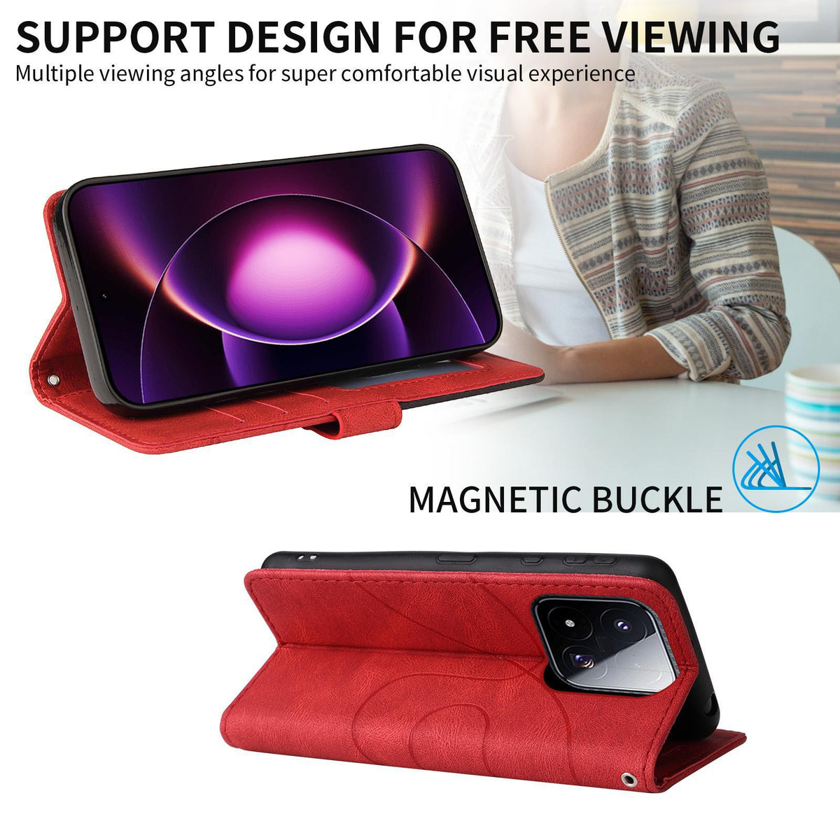 For Xiaomi 17 Max 5G Dual-color Splicing Flip Leather Phone Case - Red - EDA007133515B
