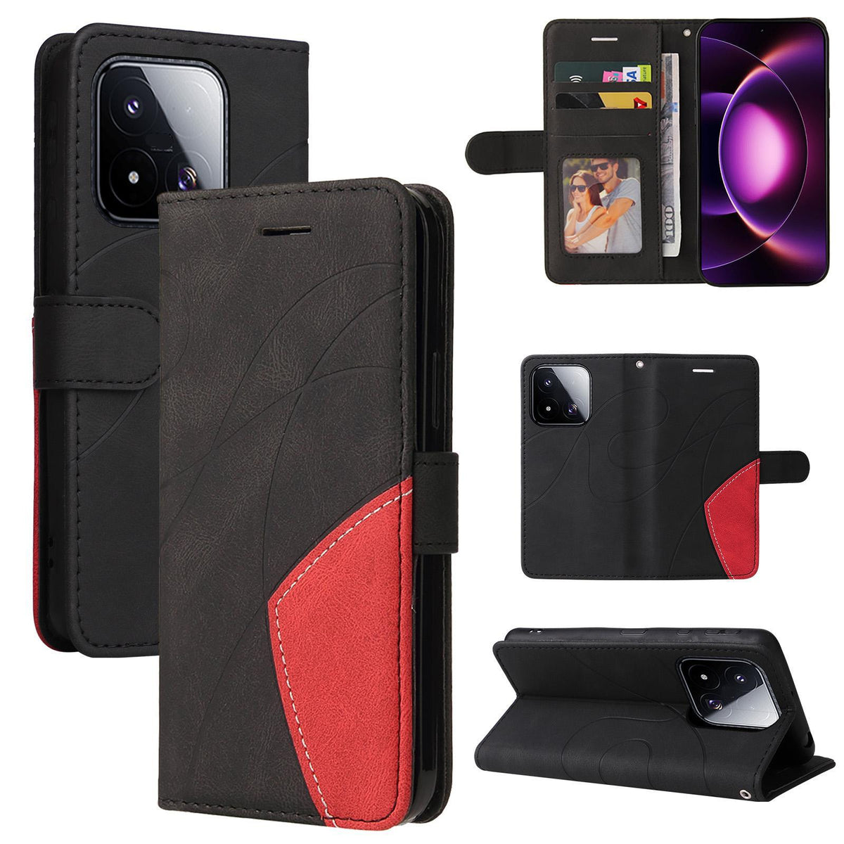 For Xiaomi 17 Max 5G Dual-color Splicing Flip Leather Phone Case - Black - EDA007133515C