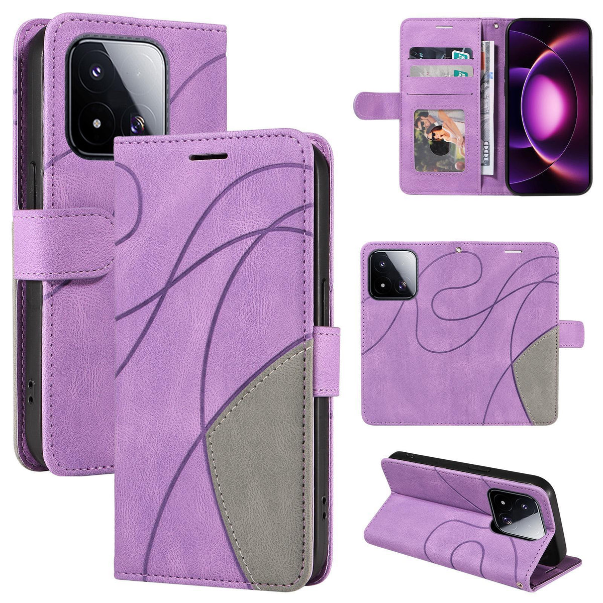 For Xiaomi 17 Max 5G Dual-color Splicing Flip Leather Phone Case - Purple - EDA007133515E