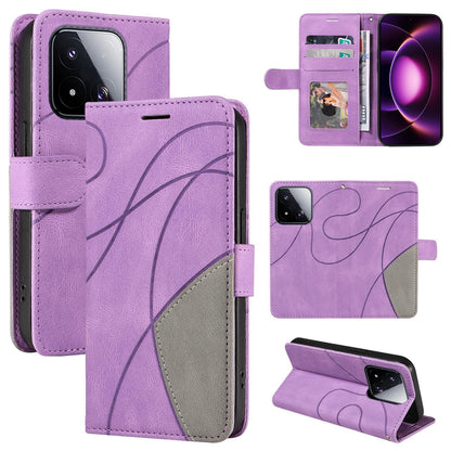For Xiaomi 17 Max 5G Dual-color Splicing Flip Leather Phone Case - Purple - EDA007133515E