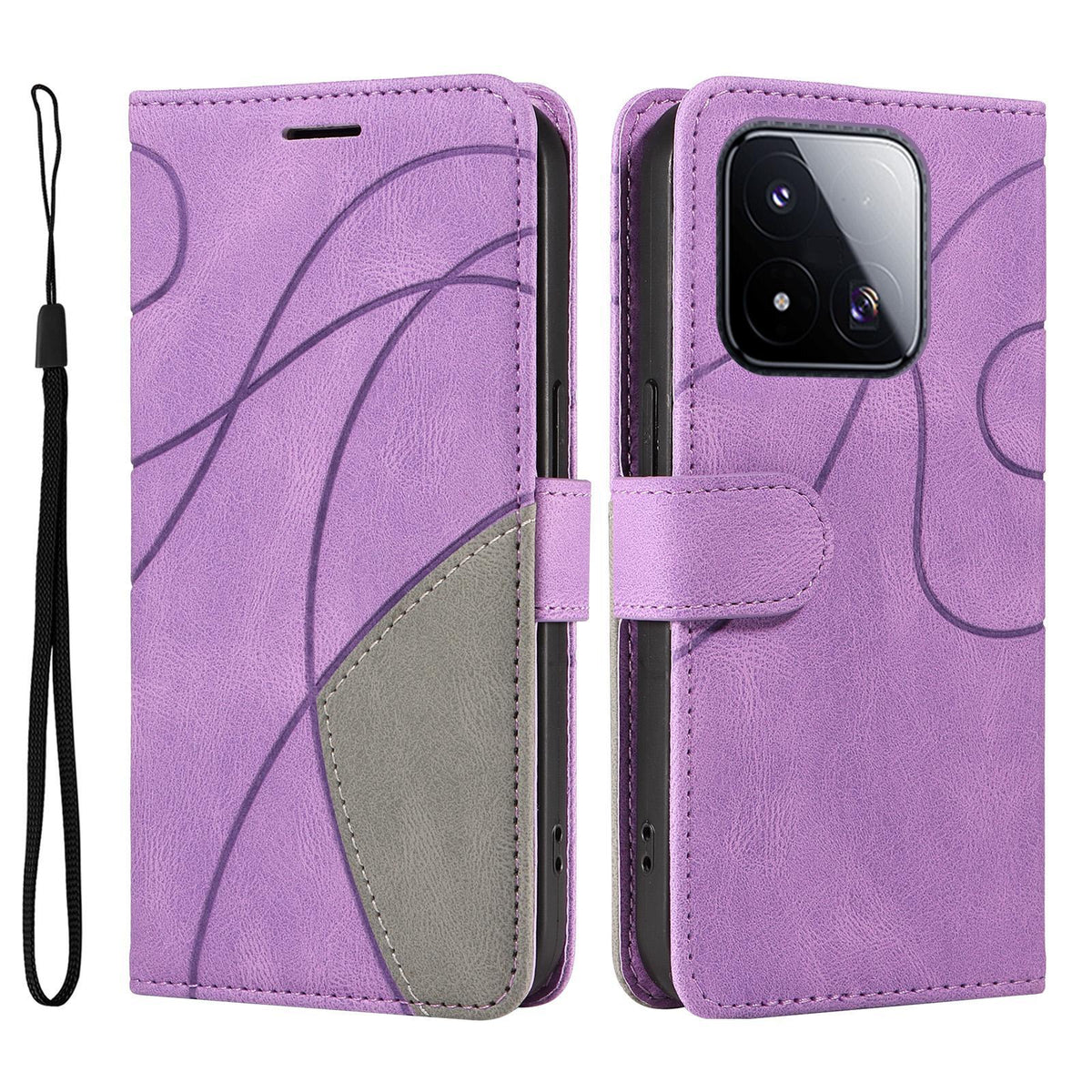 For Xiaomi 17 Max 5G Dual-color Splicing Flip Leather Phone Case - Purple - EDA007133515E