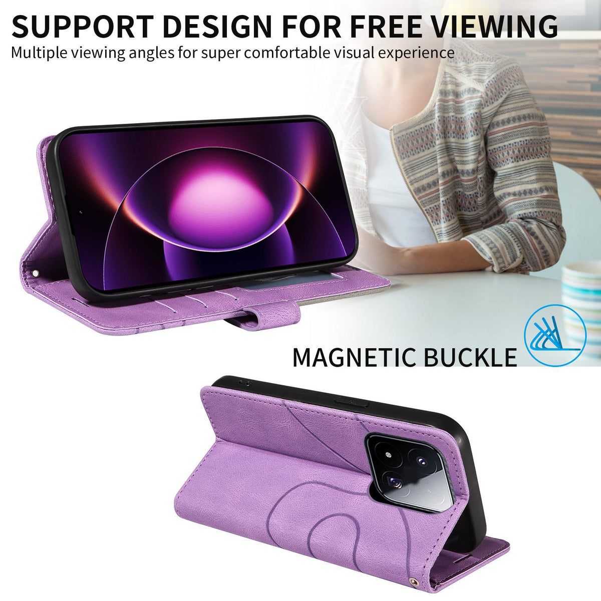 For Xiaomi 17 Max 5G Dual-color Splicing Flip Leather Phone Case - Purple - EDA007133515E