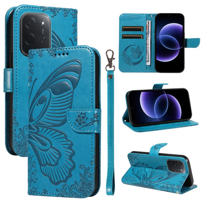 For Xiaomi Poco C95 Pro Swallowtail Butterfly Embossed Leather Phone Case(Blue)