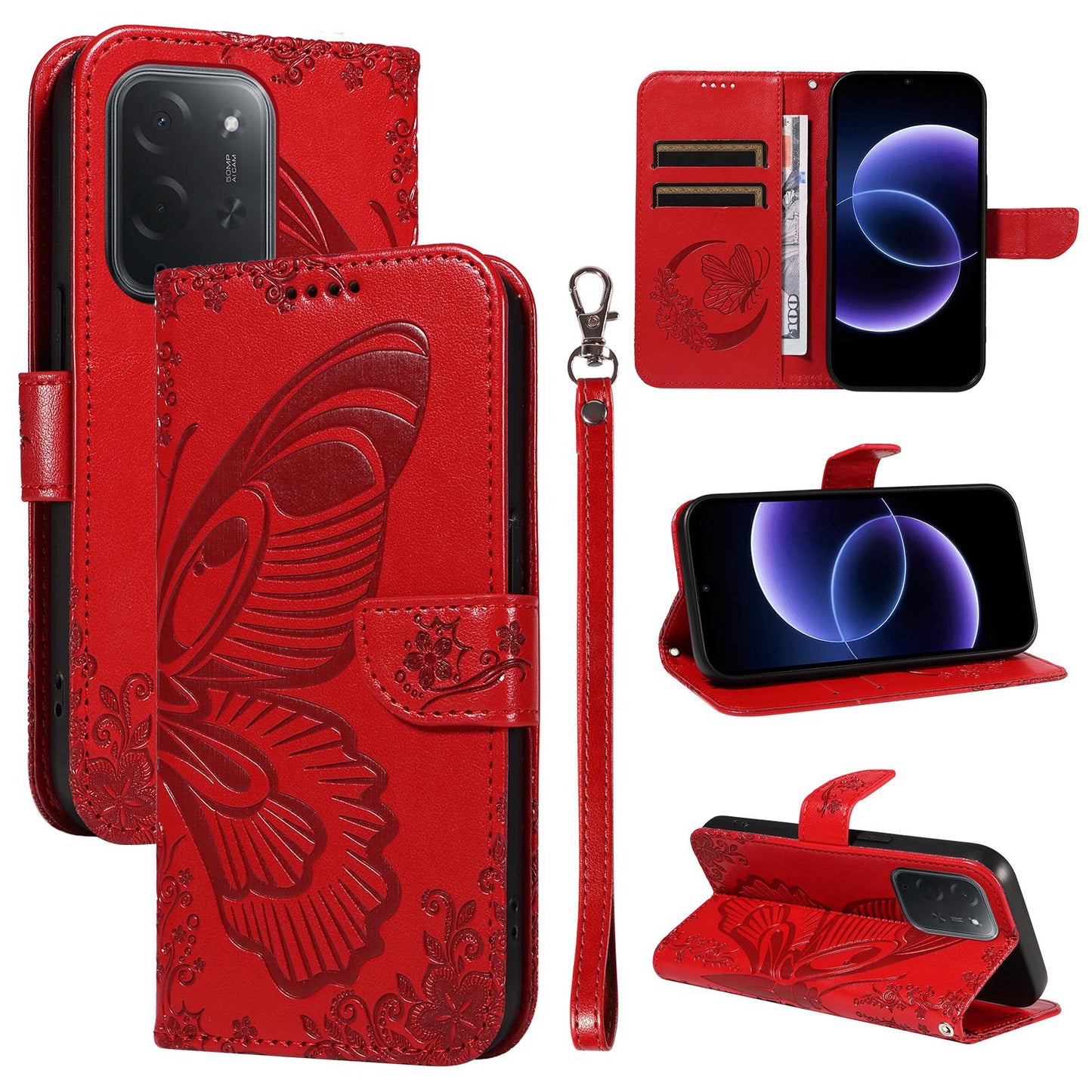 For Xiaomi Poco C95 Pro Swallowtail Butterfly Embossed Leather Phone Case(Red)