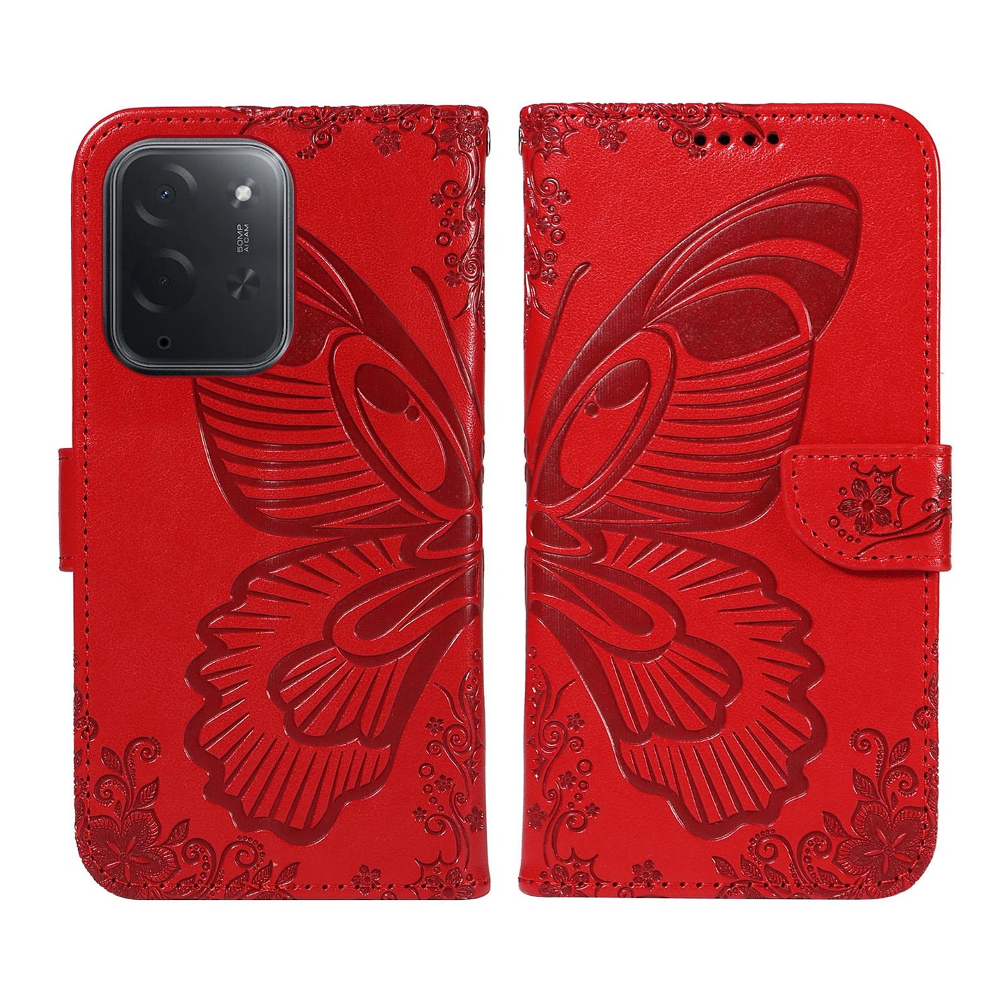 For Xiaomi Poco C95 Pro Swallowtail Butterfly Embossed Leather Phone Case(Red)