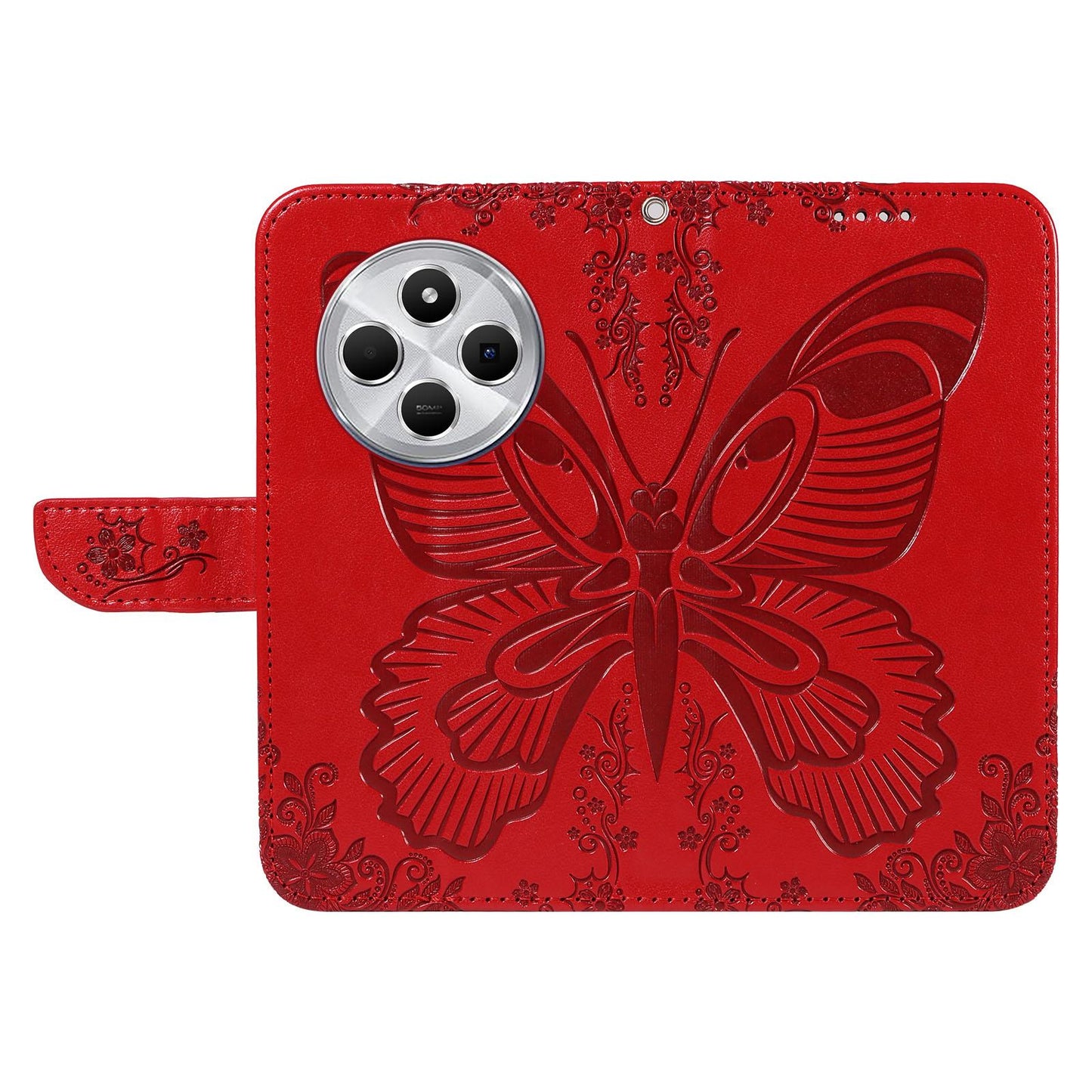 For Xiaomi Poco C95 Pro Swallowtail Butterfly Embossed Leather Phone Case(Red)