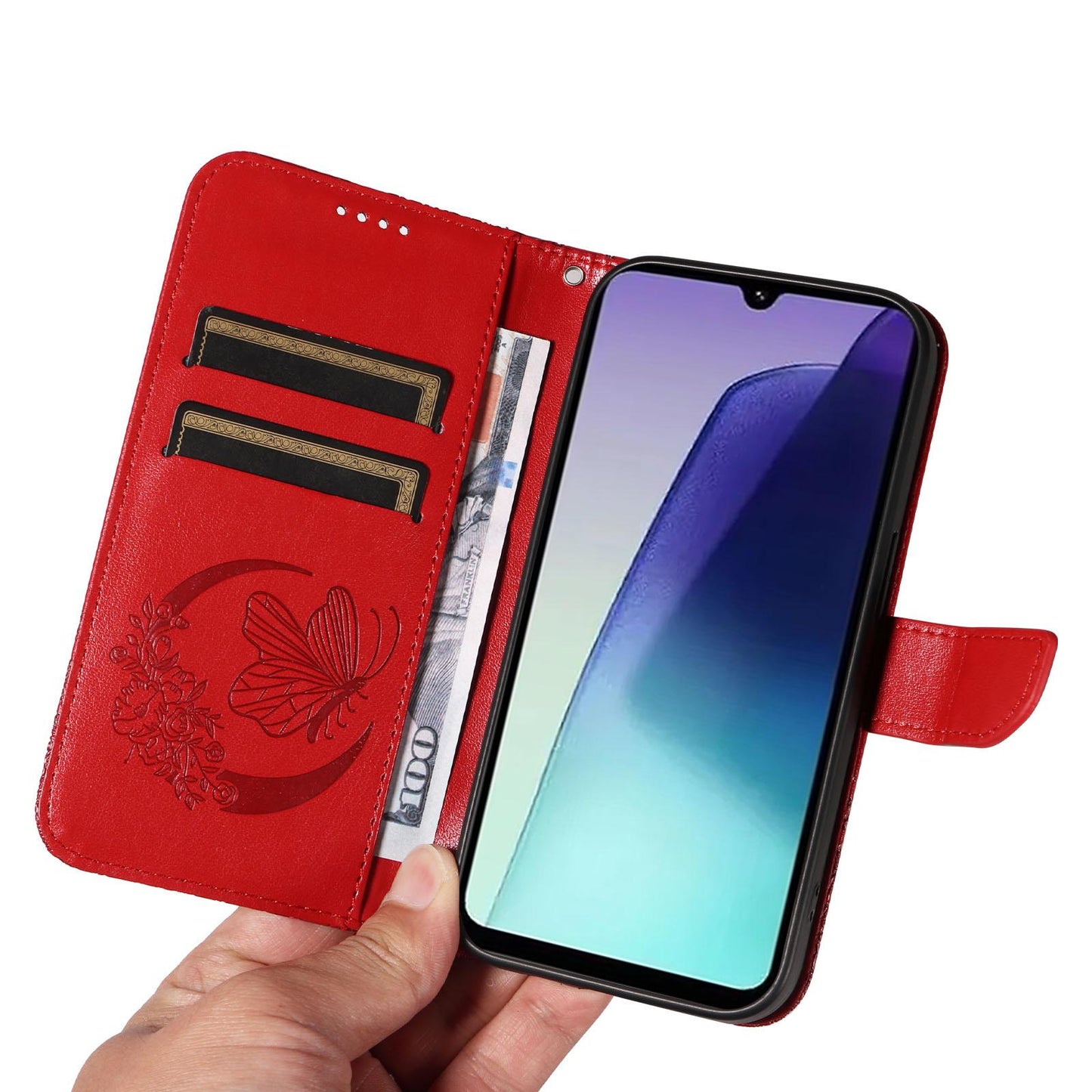 For Xiaomi Poco C95 Pro Swallowtail Butterfly Embossed Leather Phone Case(Red)