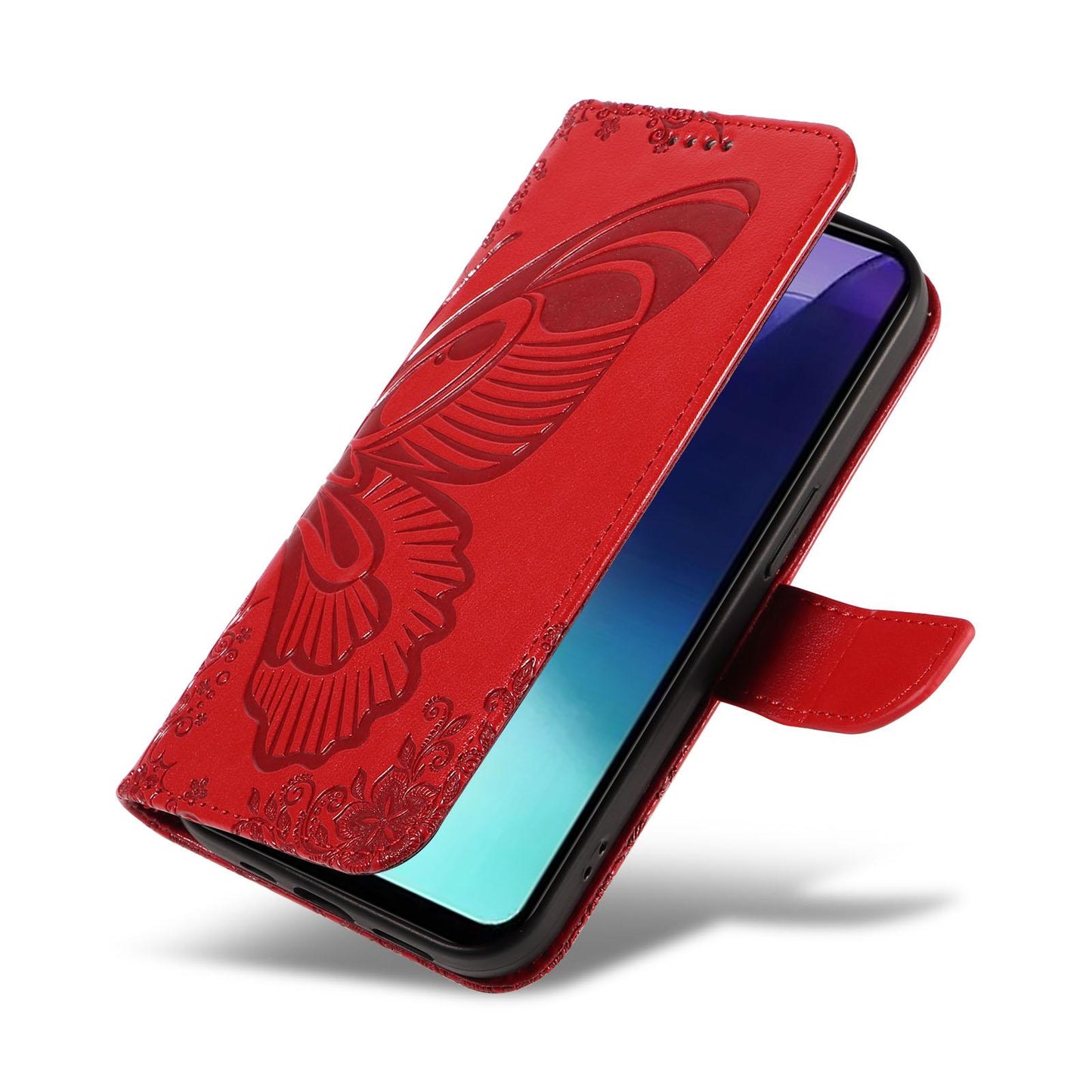 For Xiaomi Poco C95 Pro Swallowtail Butterfly Embossed Leather Phone Case(Red)