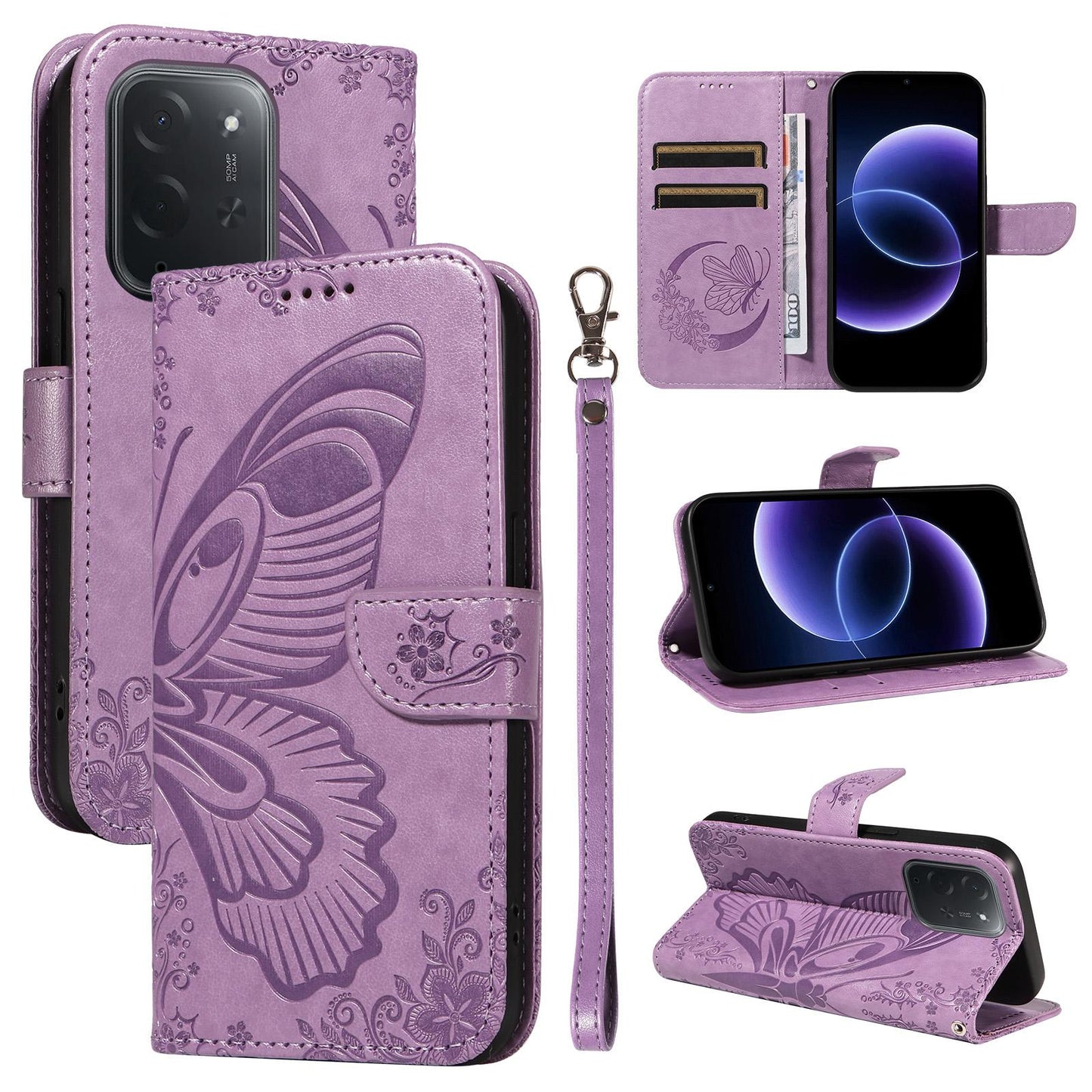 For Xiaomi Poco C95 Pro Swallowtail Butterfly Embossed Leather Phone Case(Purple)