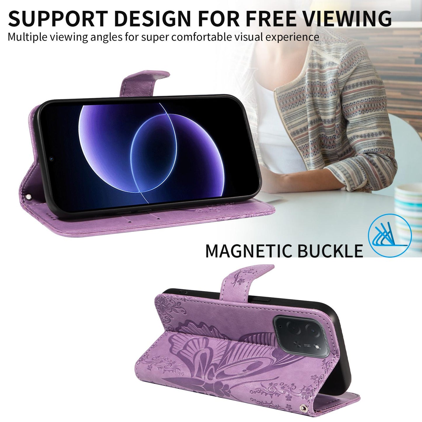 For Xiaomi Poco C95 Pro Swallowtail Butterfly Embossed Leather Phone Case(Purple)