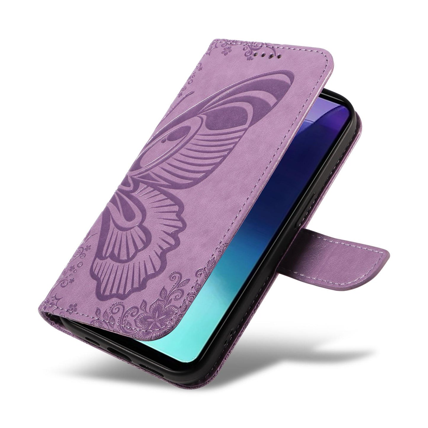 For Xiaomi Poco C95 Pro Swallowtail Butterfly Embossed Leather Phone Case(Purple)