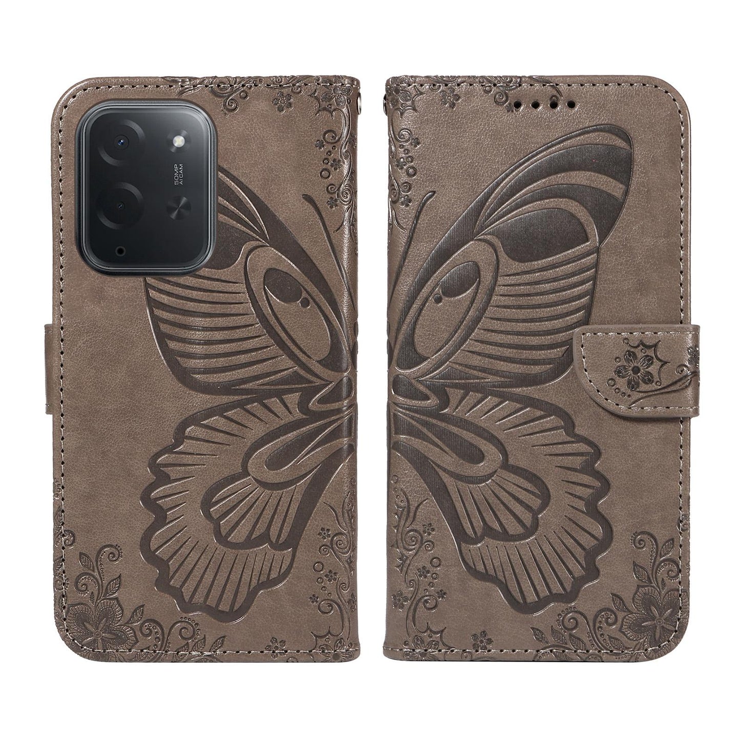 For Xiaomi Poco C95 Pro Swallowtail Butterfly Embossed Leather Phone Case(Grey)