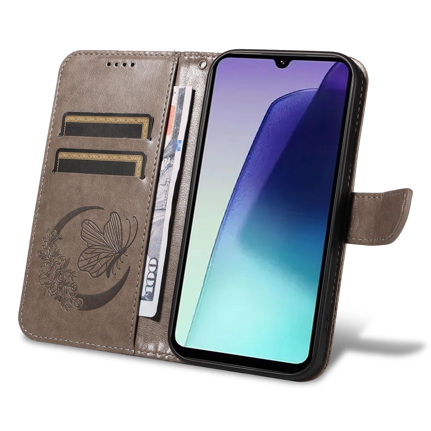 For Xiaomi Poco C95 Pro Swallowtail Butterfly Embossed Leather Phone Case(Grey)
