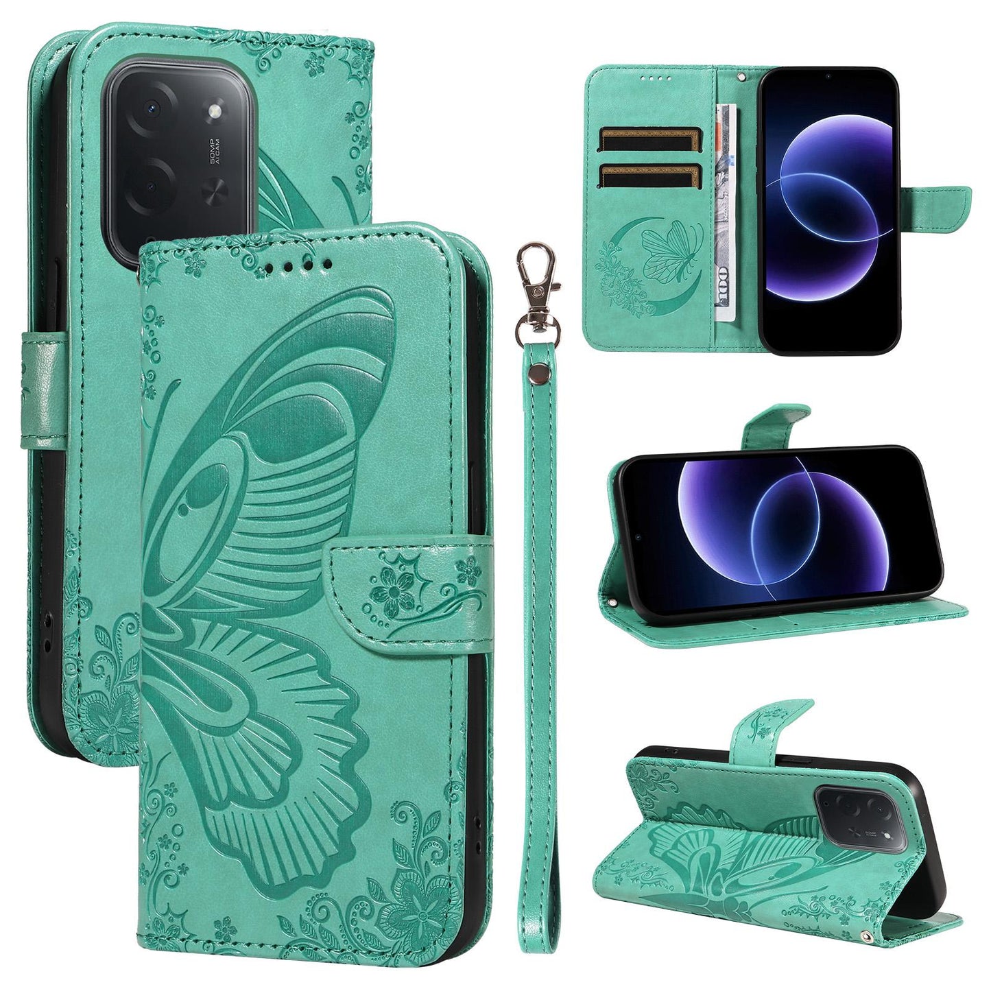 For Xiaomi Poco C95 Pro Swallowtail Butterfly Embossed Leather Phone Case(Green)
