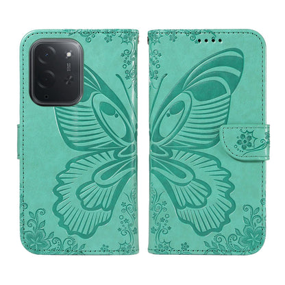 For Xiaomi Poco C95 Pro Swallowtail Butterfly Embossed Leather Phone Case(Green)