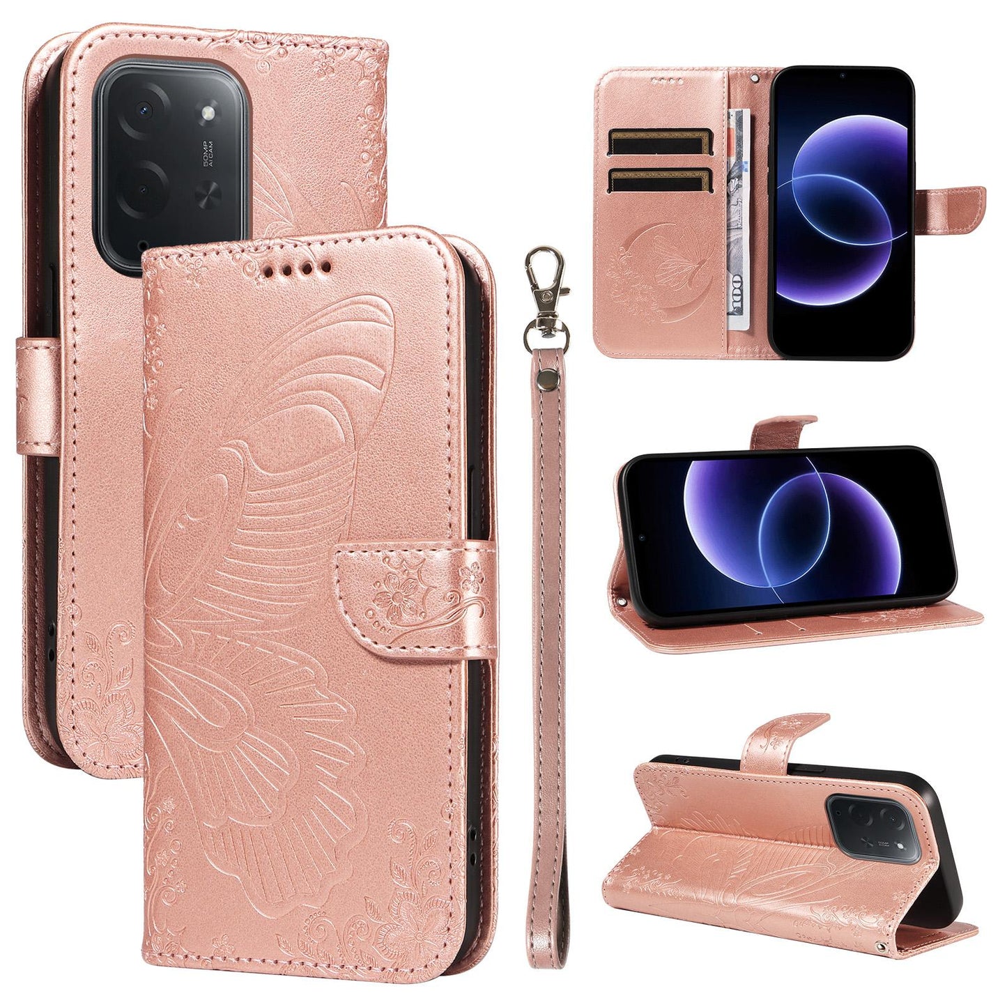 For Xiaomi Poco C95 Pro Swallowtail Butterfly Embossed Leather Phone Case(Rose Gold)