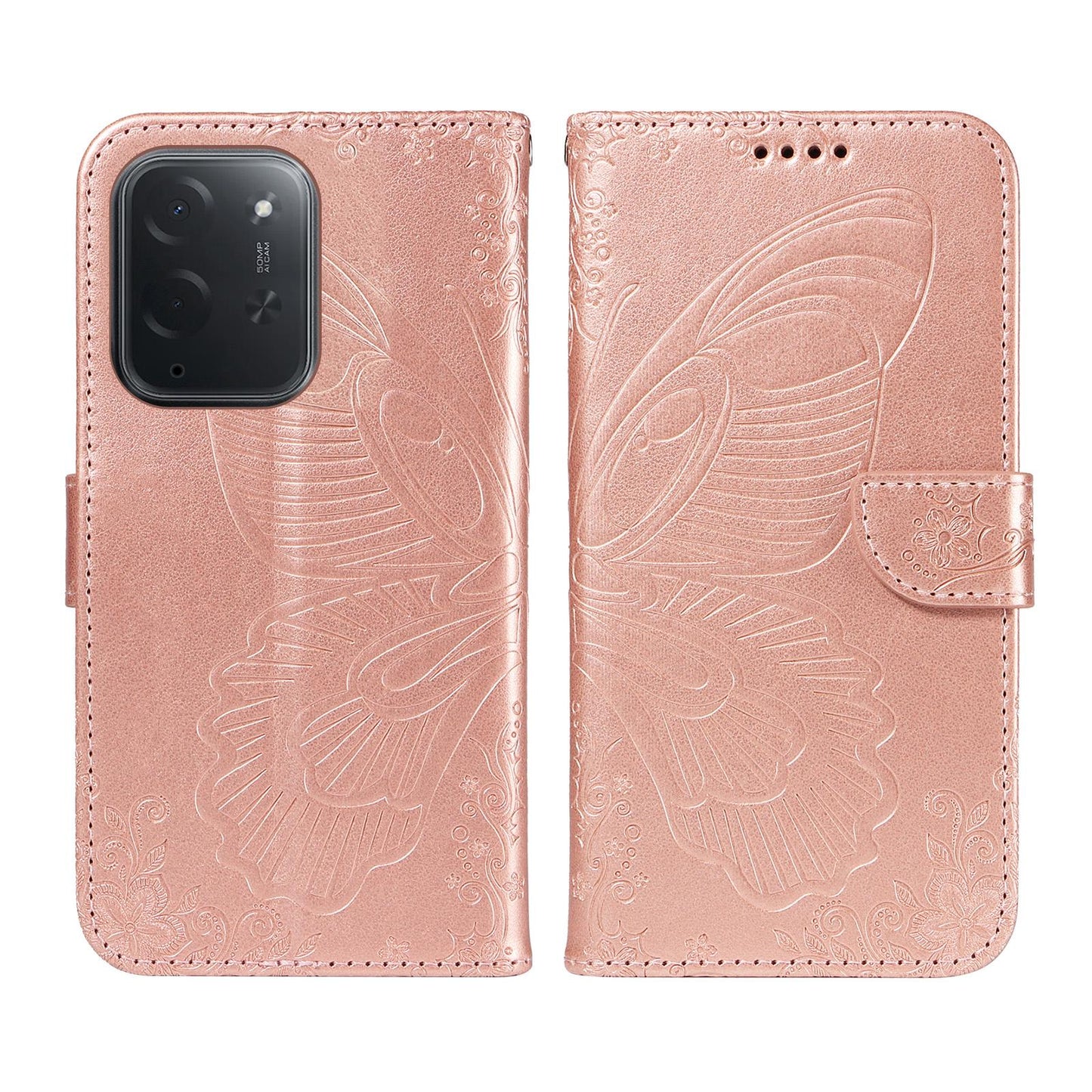 For Xiaomi Poco C95 Pro Swallowtail Butterfly Embossed Leather Phone Case(Rose Gold)