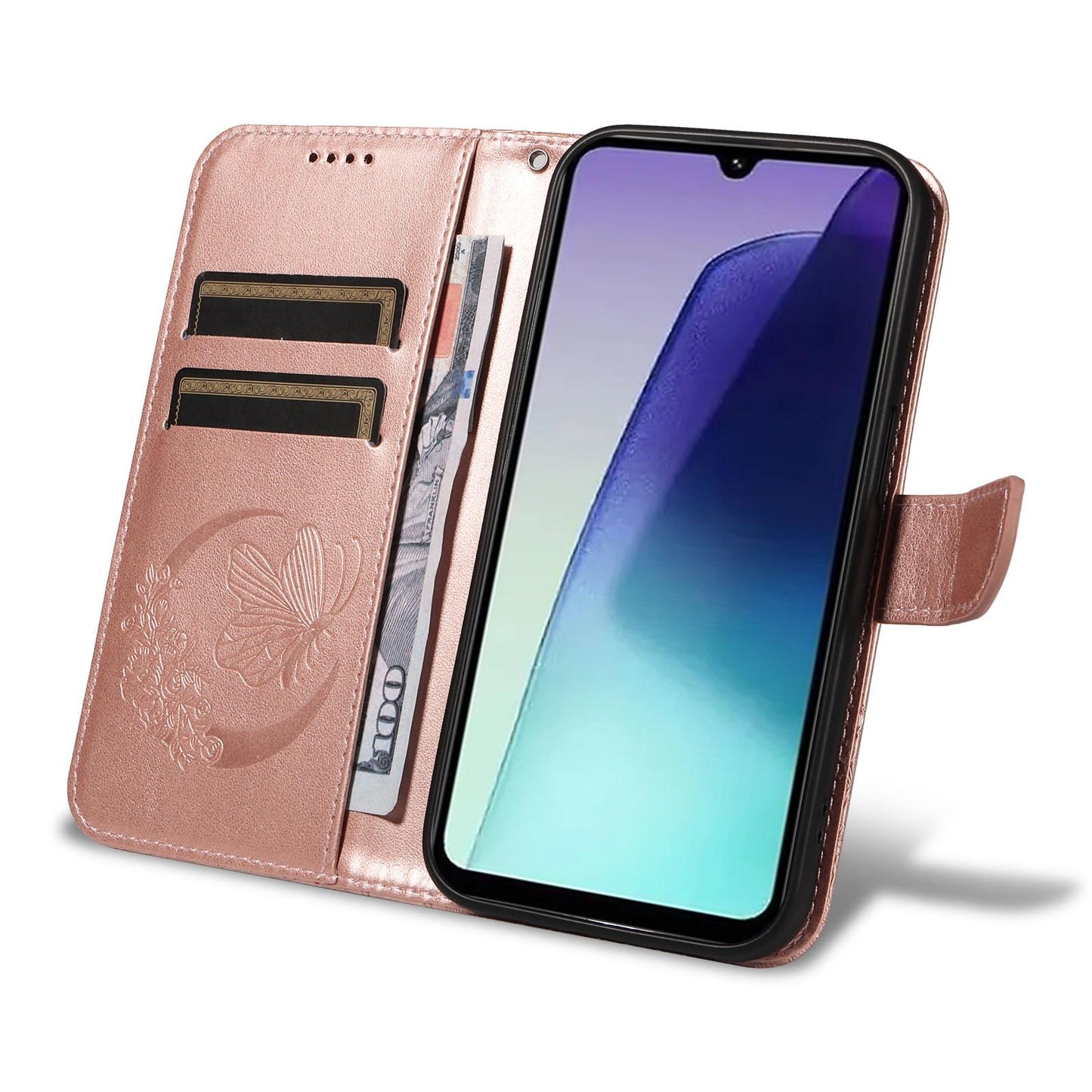 For Xiaomi Poco C95 Pro Swallowtail Butterfly Embossed Leather Phone Case(Rose Gold)