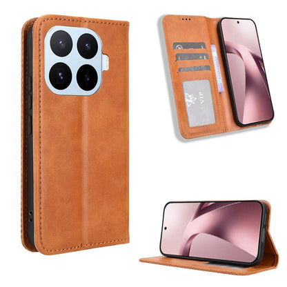 For Xiaomi 17T Pro 5G Magnetic Buckle Retro Texture Leather Phone Case - Brown - EDA007148119D