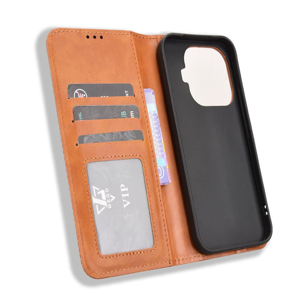 For Xiaomi 17T Pro 5G Magnetic Buckle Retro Texture Leather Phone Case - Brown - EDA007148119D