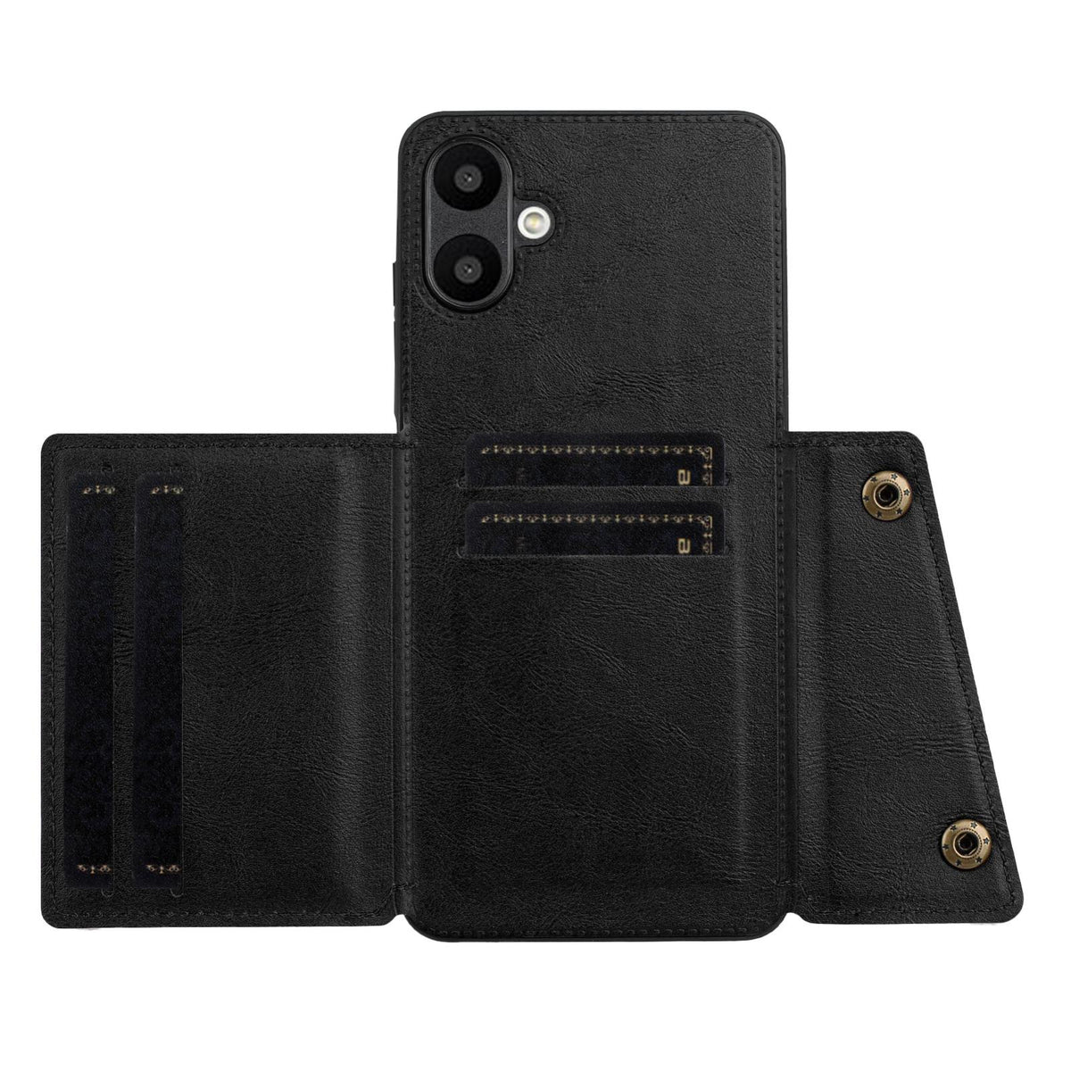 For Galaxy A07 5G Global Double Buckle Card Slots Magnetic Phone Case - Black - EDA007149709A