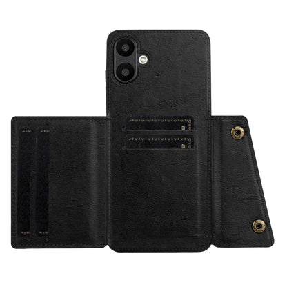 For Galaxy A07 5G Global Double Buckle Card Slots Magnetic Phone Case - Black - EDA007149709A