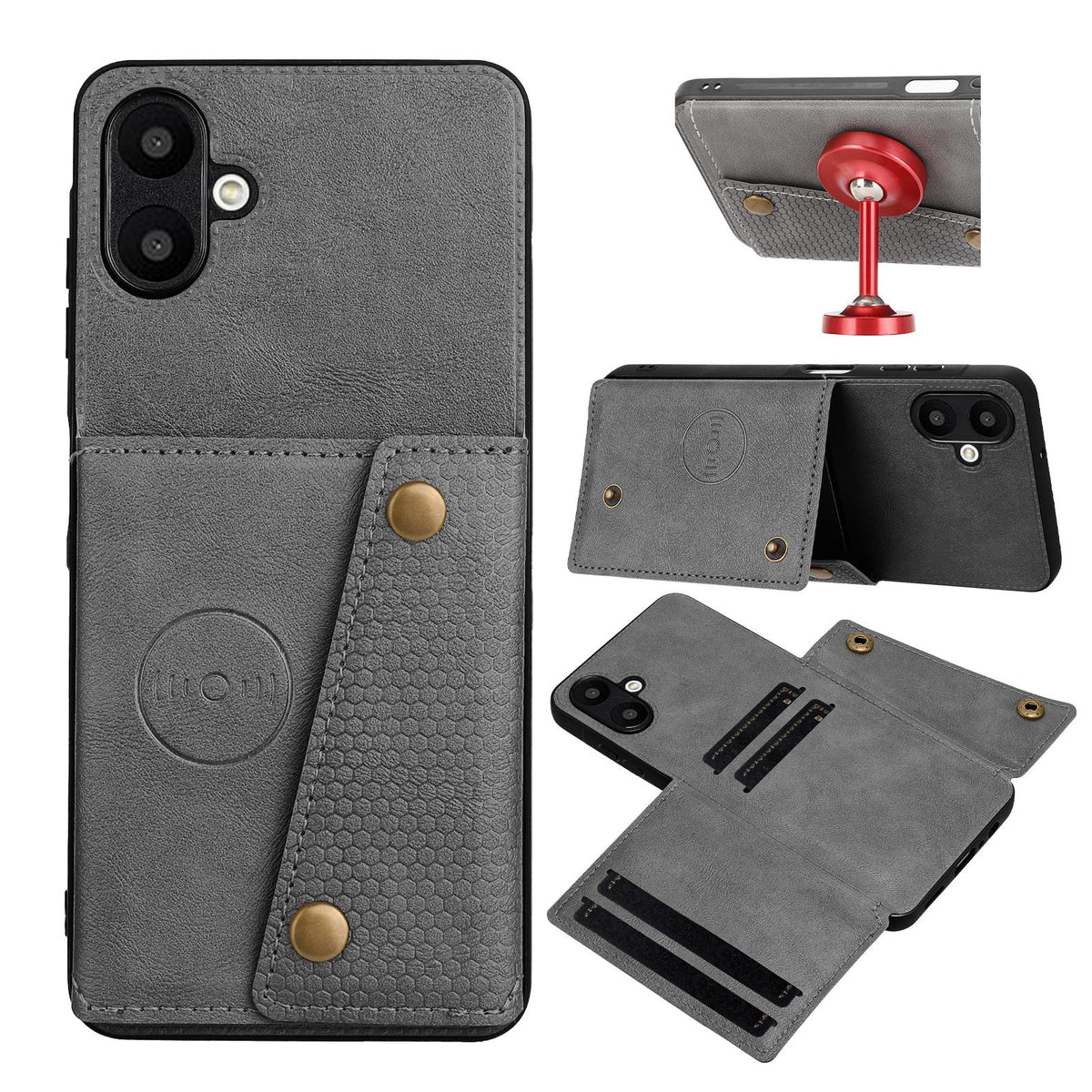 For Galaxy A07 5G Global Double Buckle Card Slots Magnetic Phone Case - Grey - EDA007149709B