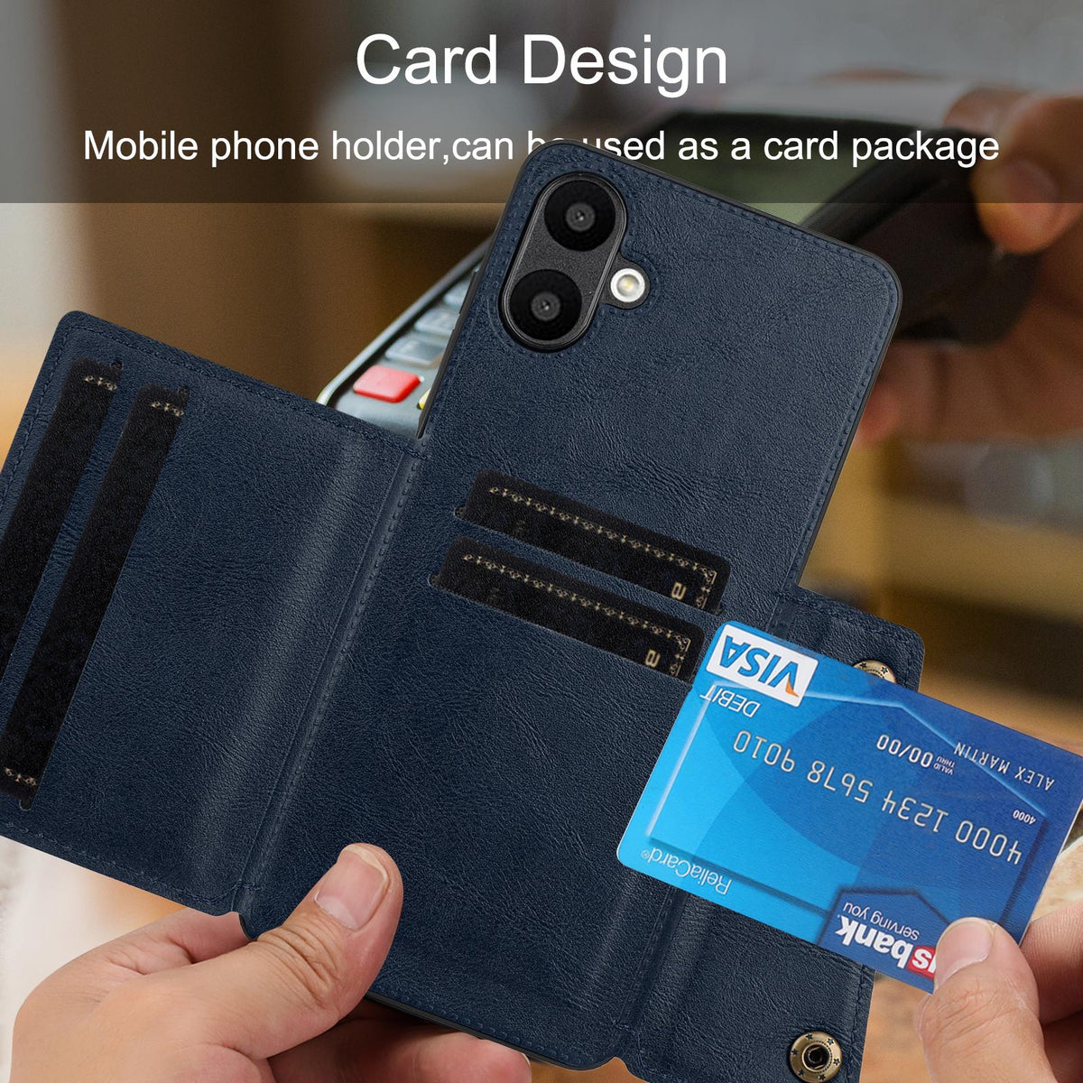 For Galaxy A07 5G Global Double Buckle Card Slots Magnetic Phone Case - Blue - EDA007149709C
