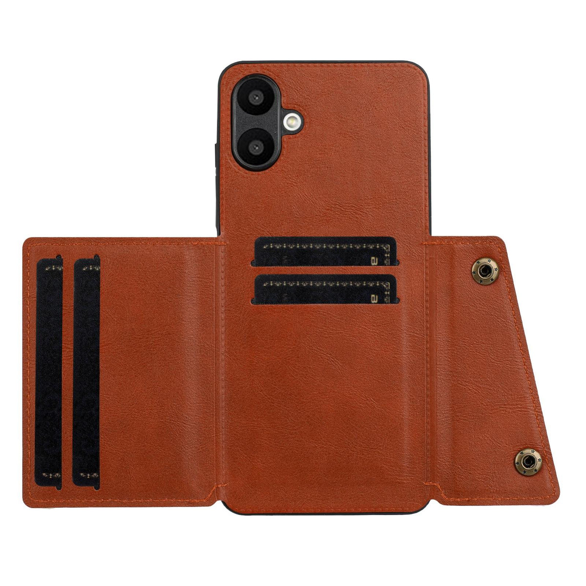 For Galaxy A07 5G Global Double Buckle Card Slots Magnetic Phone Case - Brown - EDA007149709D