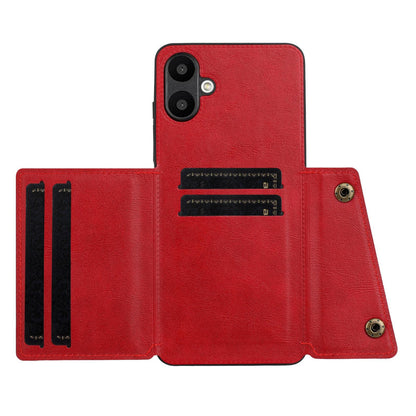For Galaxy A07 5G Global Double Buckle Card Slots Magnetic Phone Case - Red - EDA007149709E