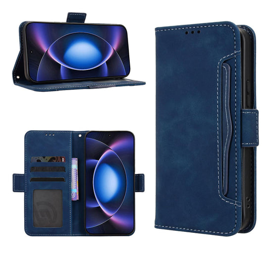 For Xiaomi 17 Max 5G Skin Feel Calf Texture Card Slots Leather Phone Case - Blue - EDA007152114D