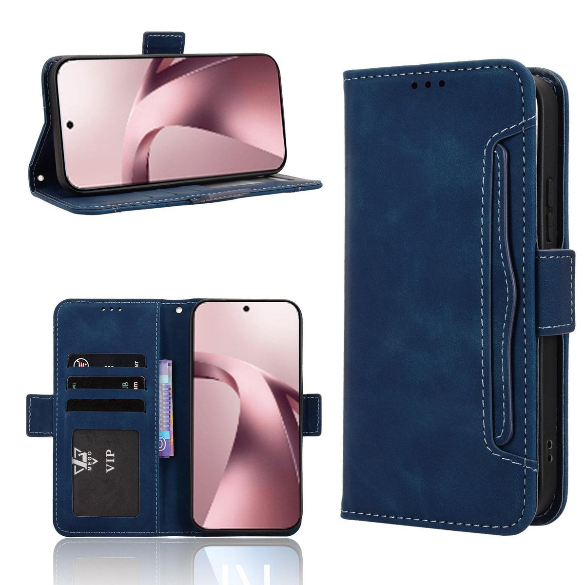For Xiaomi 17T Pro 5G Skin Feel Calf Texture Card Slots Leather Phone Case - Blue - EDA007152115D