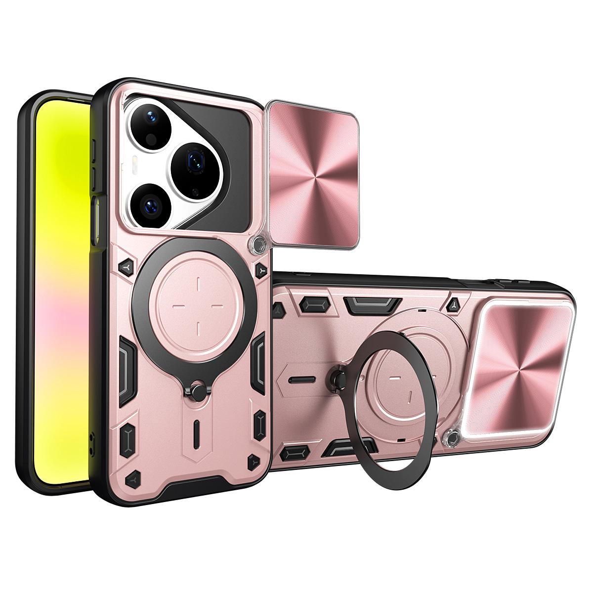 For Huawei Pura 90 Pro 5G CD Texture Sliding Camshield Magnetic Holder Phone Case - Pink - EDA007175204A