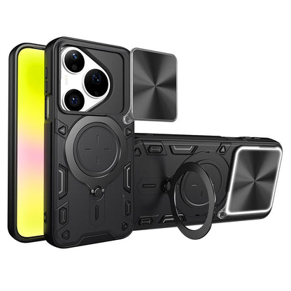 For Huawei Pura 90 Pro 5G CD Texture Sliding Camshield Magnetic Holder Phone Case - Black - EDA007175204B