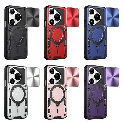 For Huawei Pura 90 Pro 5G CD Texture Sliding Camshield Magnetic Holder Phone Case - Black - EDA007175204B