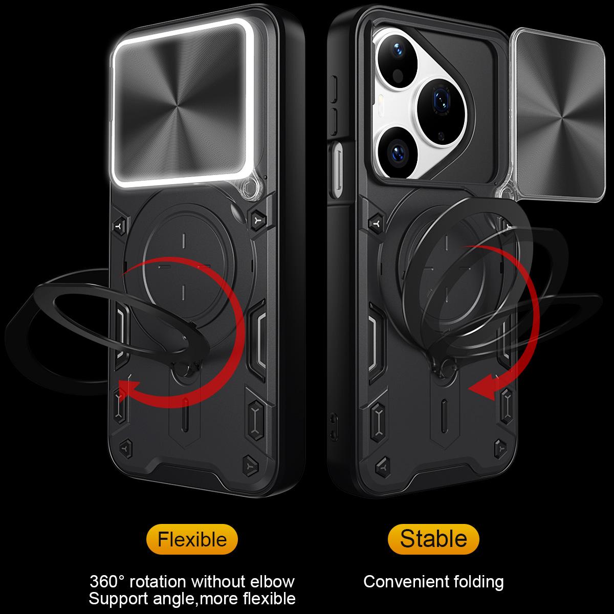 For Huawei Pura 90 Pro 5G CD Texture Sliding Camshield Magnetic Holder Phone Case - Black - EDA007175204B