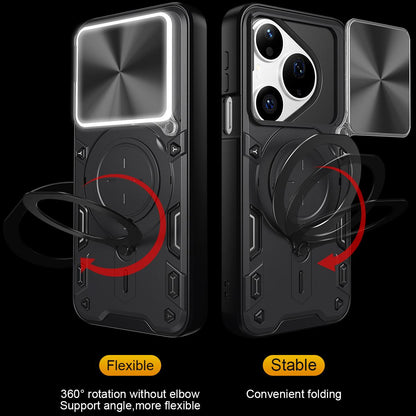 For Huawei Pura 90 Pro 5G CD Texture Sliding Camshield Magnetic Holder Phone Case - Black - EDA007175204B