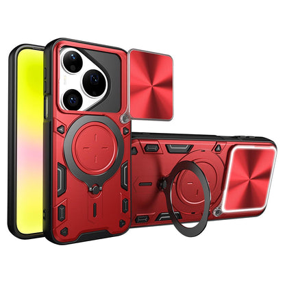 For Huawei Pura 90 Pro 5G CD Texture Sliding Camshield Magnetic Holder Phone Case - Red - EDA007175204C