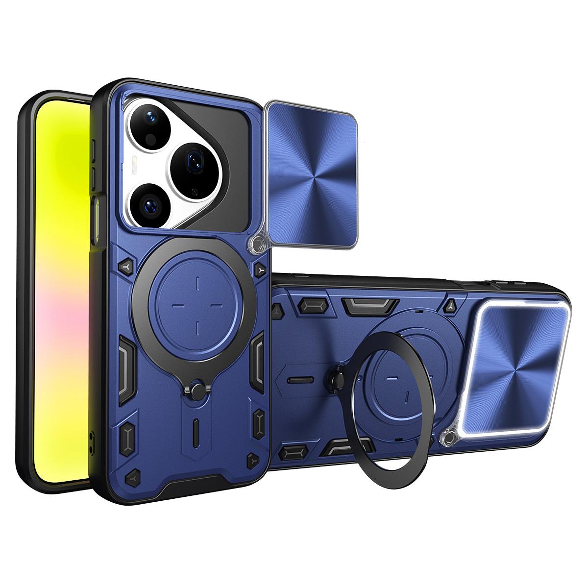 For Huawei Pura 90 Pro 5G CD Texture Sliding Camshield Magnetic Holder Phone Case - Blue - EDA007175204D