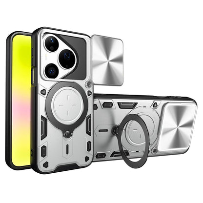 For Huawei Pura 90 Pro 5G CD Texture Sliding Camshield Magnetic Holder Phone Case - Silver - EDA007175204E