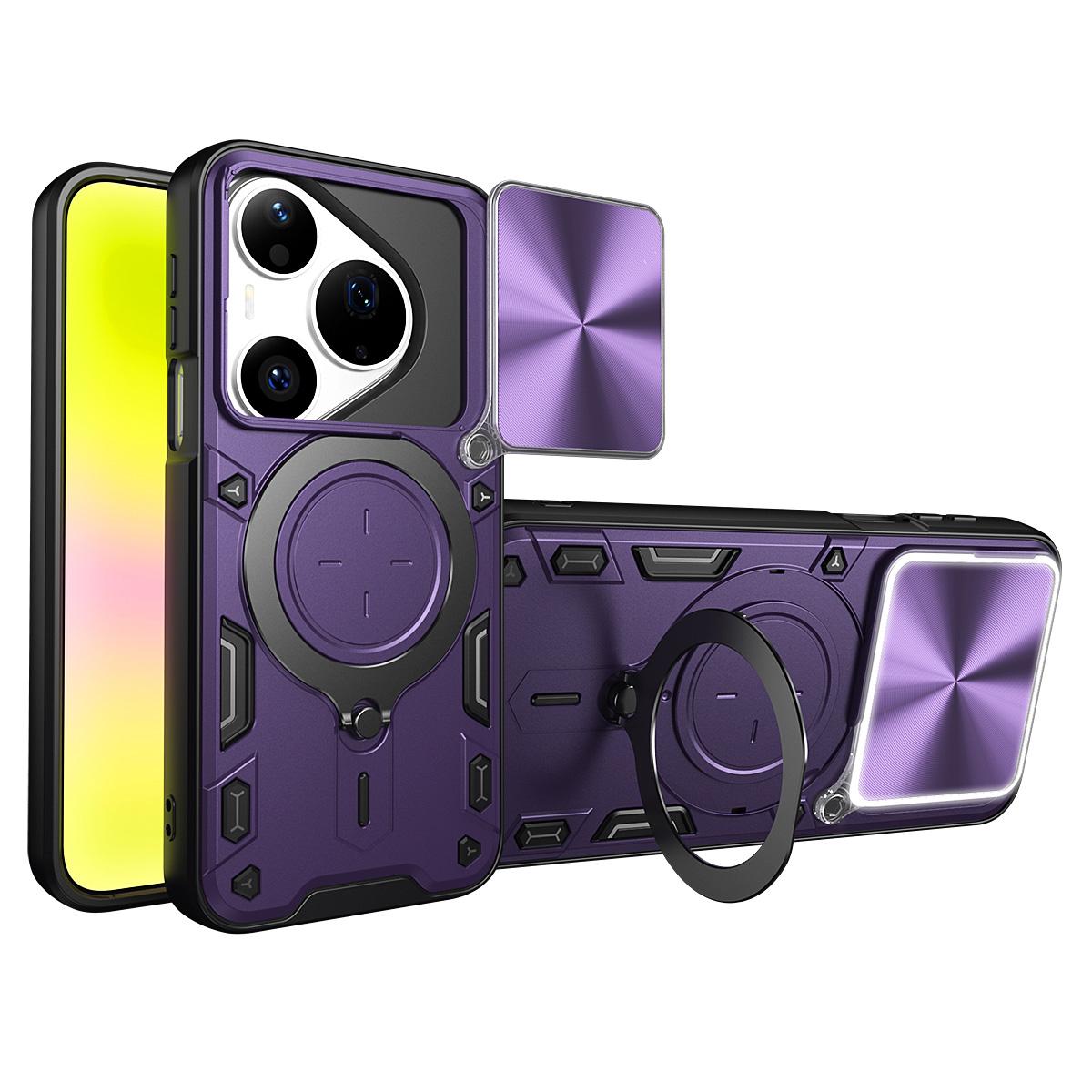 For Huawei Pura 90 Pro 5G CD Texture Sliding Camshield Magnetic Holder Phone Case - Purple - EDA007175204F
