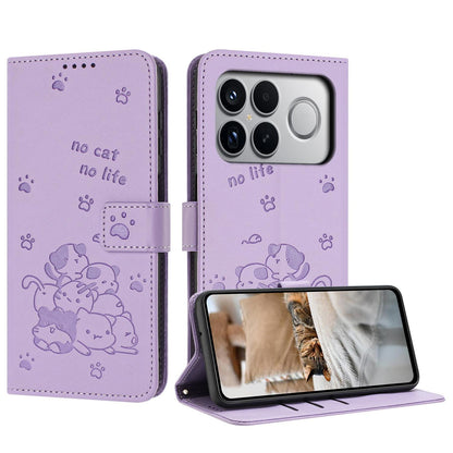 For Redmi K90 Pro Max / Poco F8 Ultra Embossed Kitten Phone Leather Case with Lanyard(Purple)