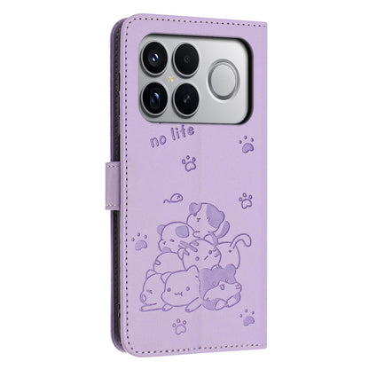 For Redmi K90 Pro Max / Poco F8 Ultra Embossed Kitten Phone Leather Case with Lanyard(Purple)