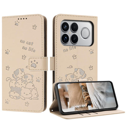 For Redmi K90 Pro Max / Poco F8 Ultra Embossed Kitten Phone Leather Case with Lanyard(Beige)