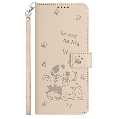 For Redmi K90 Pro Max / Poco F8 Ultra Embossed Kitten Phone Leather Case with Lanyard(Beige)