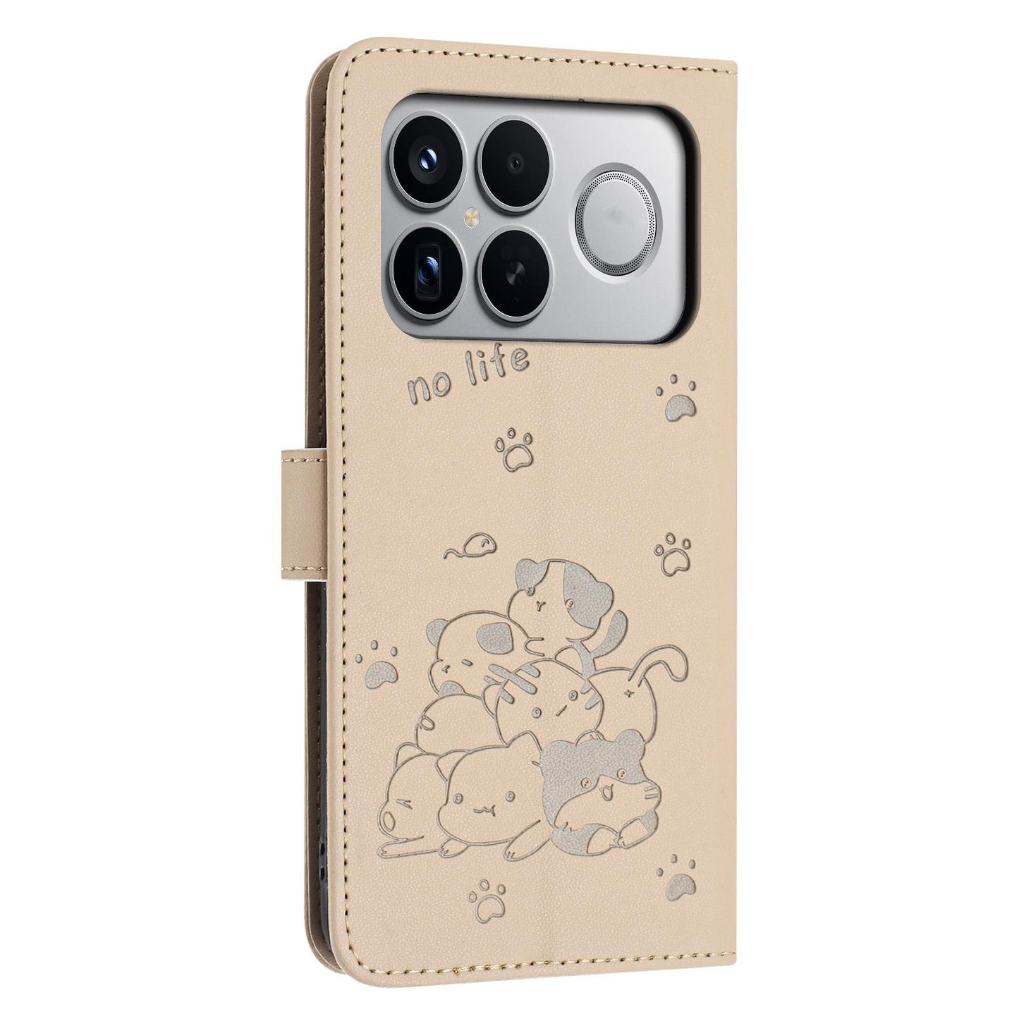 For Redmi K90 Pro Max / Poco F8 Ultra Embossed Kitten Phone Leather Case with Lanyard(Beige)