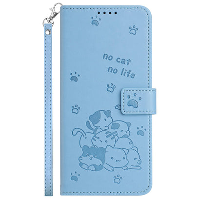 For Redmi K90 Pro Max / Poco F8 Ultra Embossed Kitten Phone Leather Case with Lanyard(Blue)