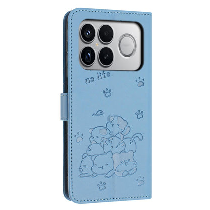 For Redmi K90 Pro Max / Poco F8 Ultra Embossed Kitten Phone Leather Case with Lanyard(Blue)