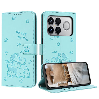 For Redmi K90 Pro Max / Poco F8 Ultra Embossed Kitten Phone Leather Case with Lanyard(Mint Green)